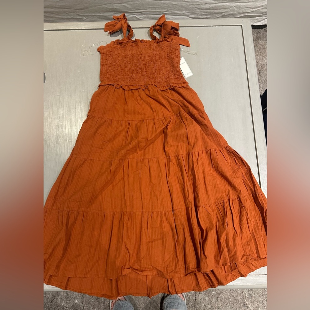 Burnt Orange Smocked Nap Dress